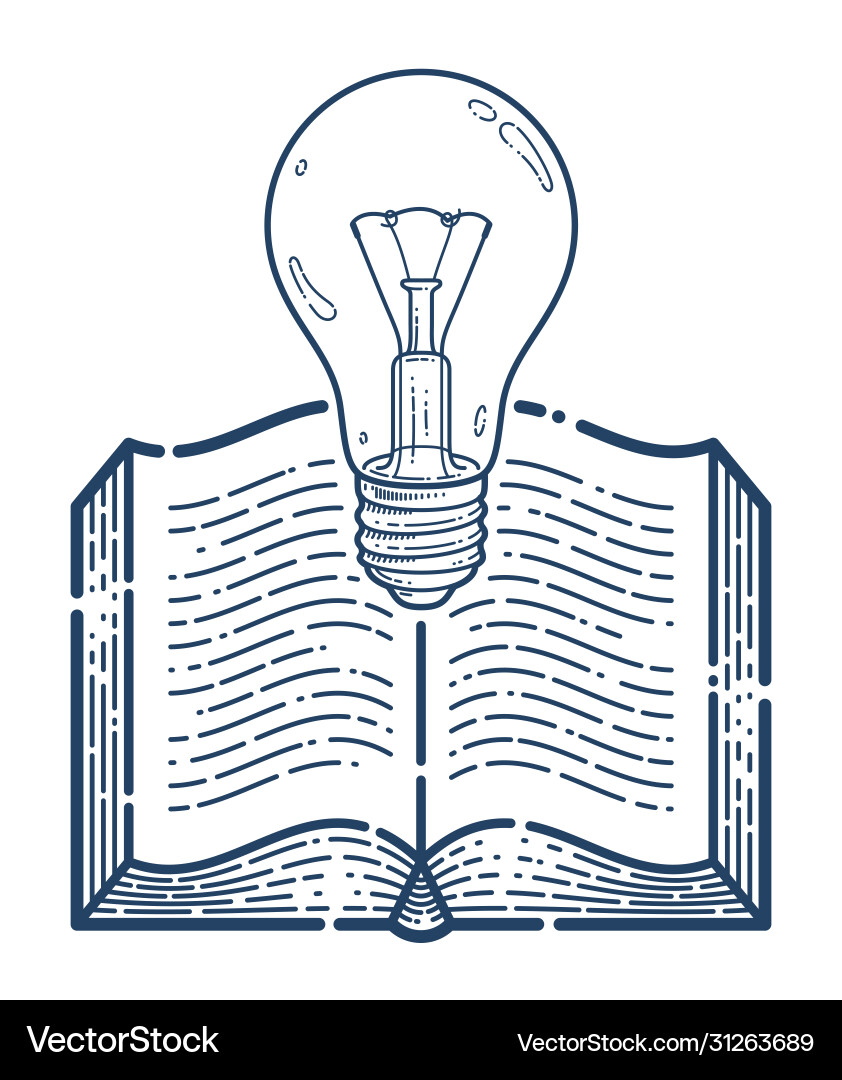 Open book with idea light bulb linear icon Vector Image