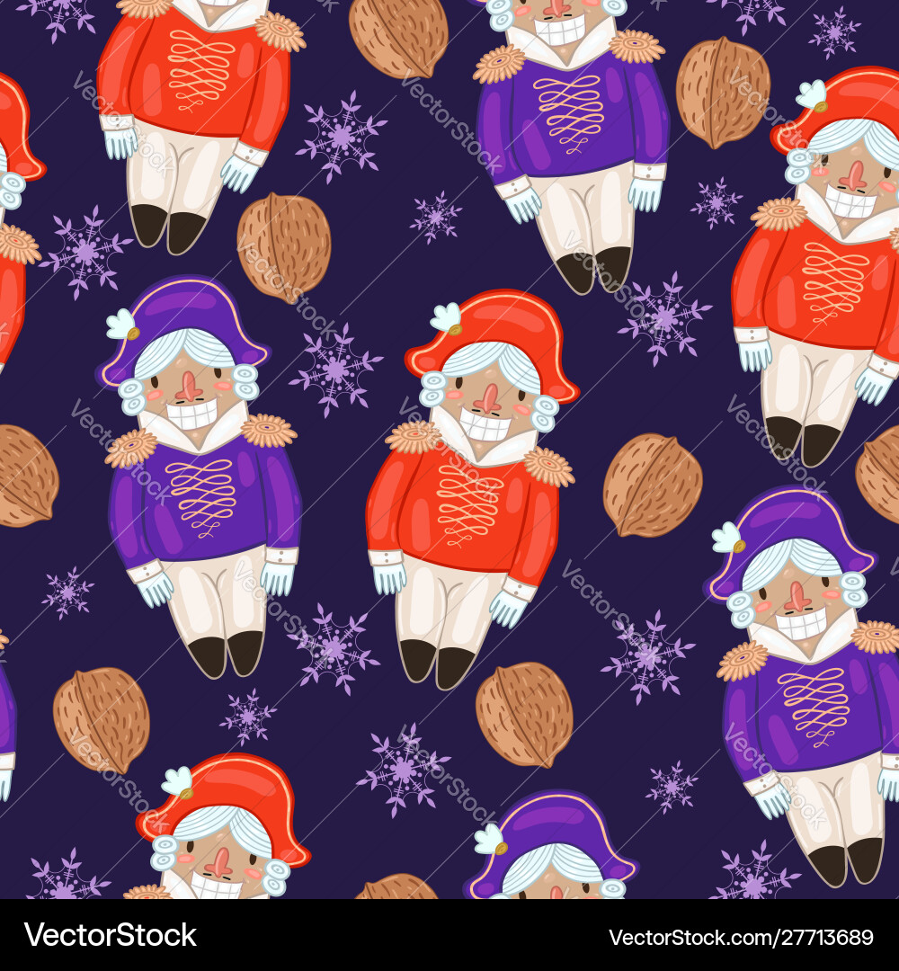 Seamless pattern with nutcrackers and nuts Seamless pattern with nutcrackers and nuts vector image