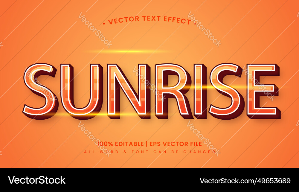 Sunrise retro 3d editable text style effect Sunrise retro 3d editable text style effect vector image
