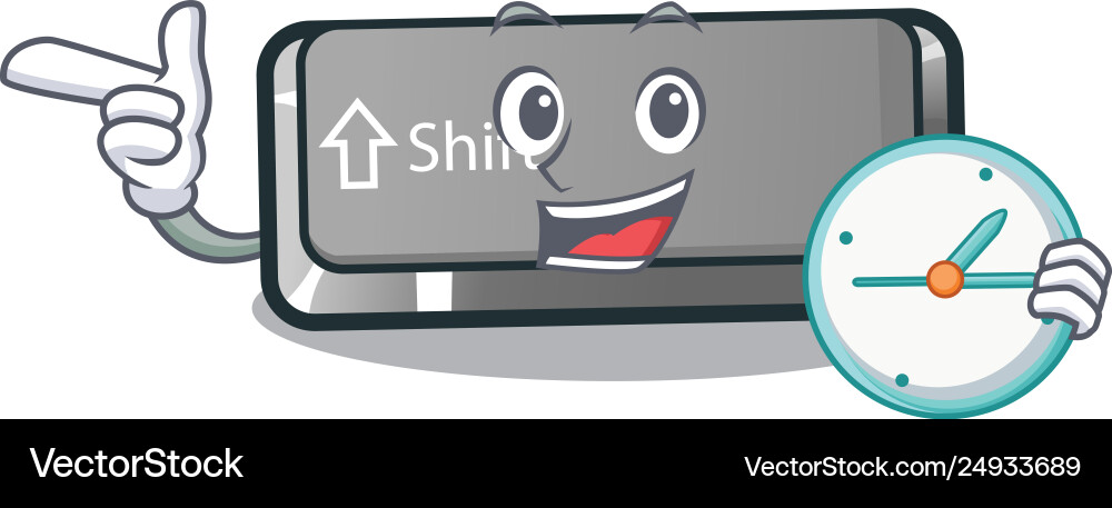 With clock button shift on a keyboard mascot vector image