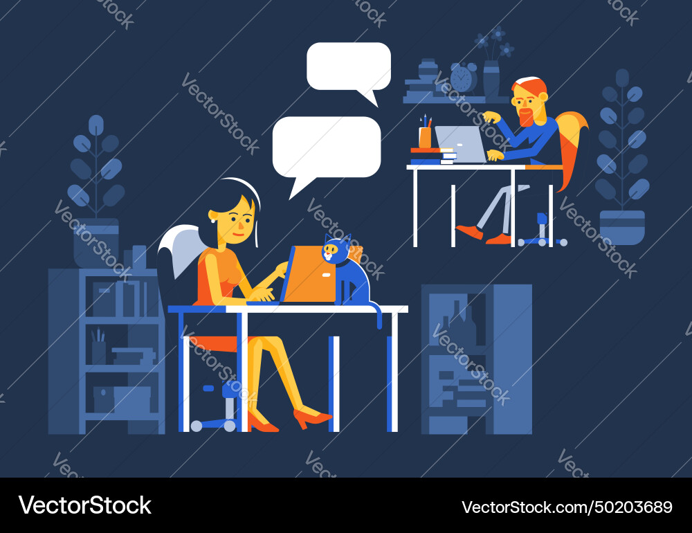 Woman and man chatting online at night Woman and man chatting online at night vector image