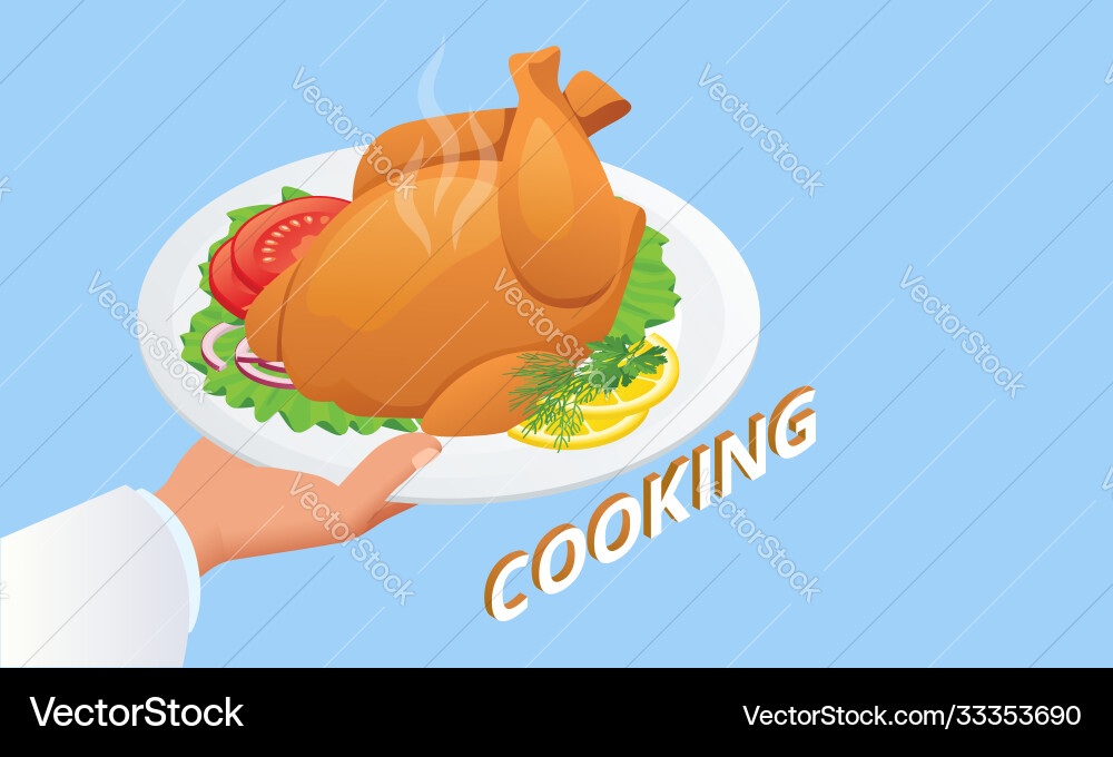 A restaurant chef cooks turkey dinner isometric vector image