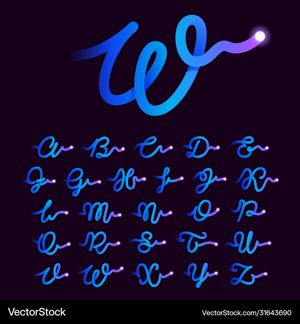 Alphabet with gradient line and flash dot Vector Image
