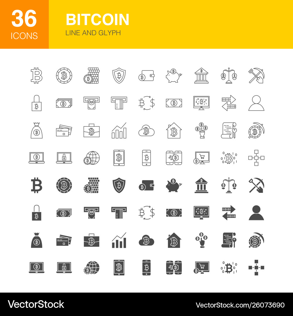 Bitcoin line web glyph icons Bitcoin line web glyph icons vector image