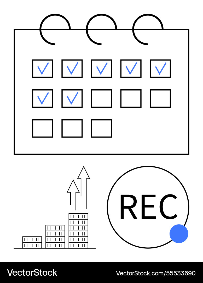 Calendar with checkmarks growth chart Calendar with checkmarks growth chart vector image