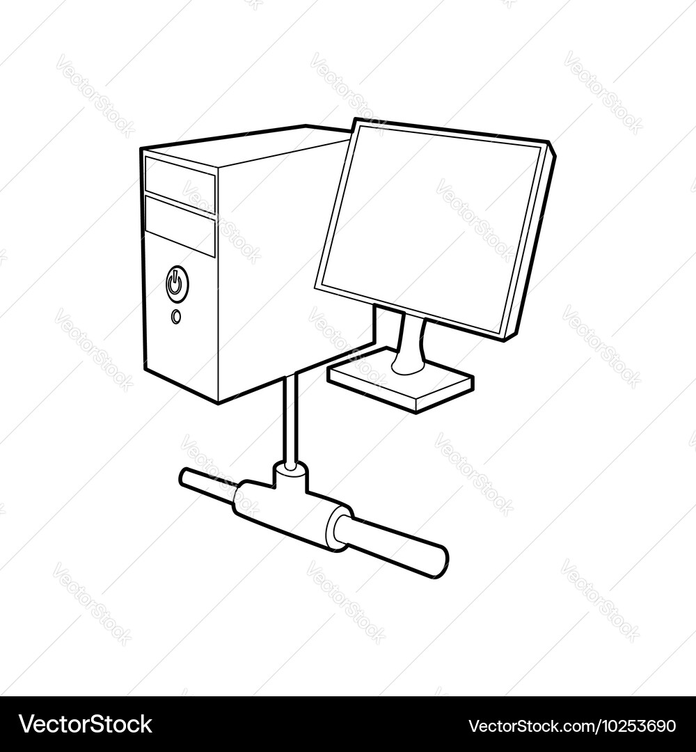 Computer monitor and cpu unit icon outline style vector image