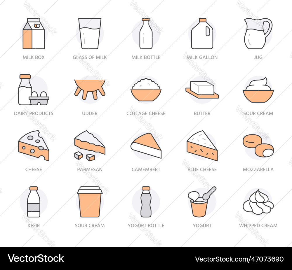 Dairy products line icon set jug kefir eggs Dairy products line icon set jug kefir eggs vector image