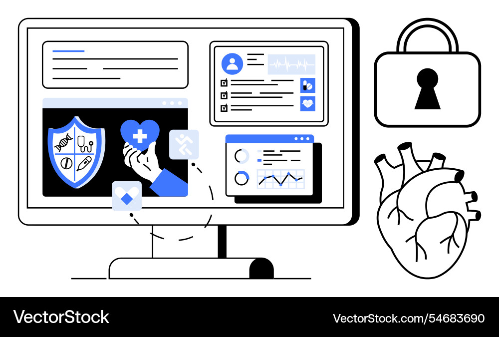 Digital health management with secure data Digital health management with secure data vector image
