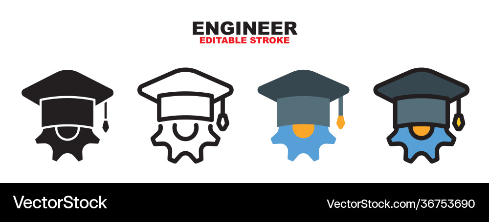 Engineer icon set with different styles editable Engineer icon set with different styles editable vector image