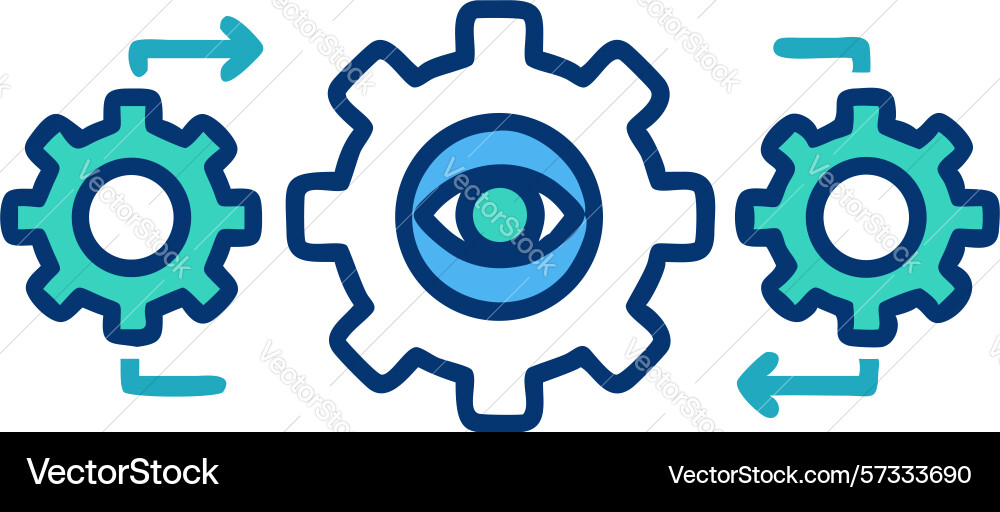 Eye and gears connected in a system icon design vector image