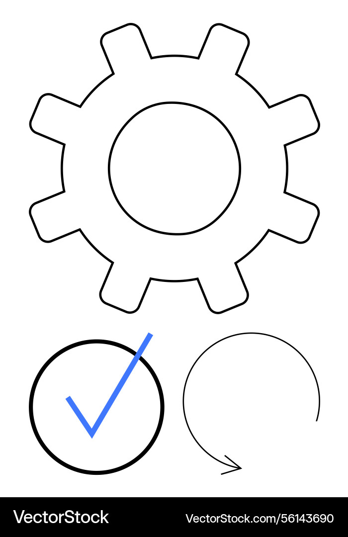 Gear with checkmark and arrow representing process Gear with checkmark and arrow representing process vector image