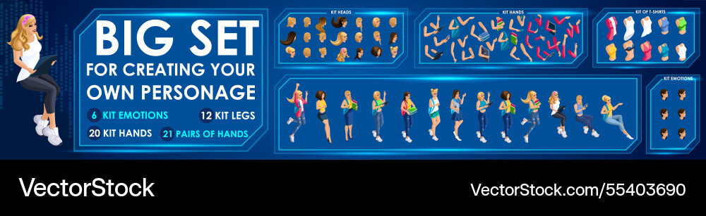 Isometric girl characters constructor for designed Isometric girl characters constructor for designed Vector Image