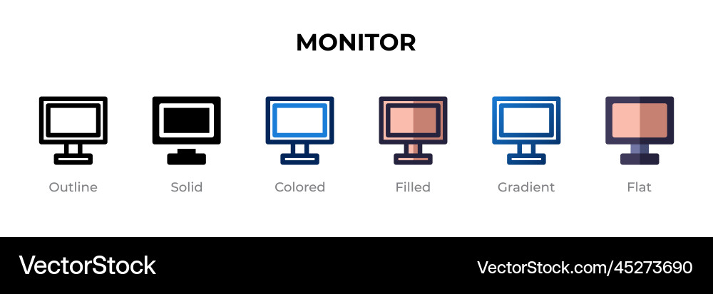 Monitor icon in different style icons Monitor icon in different style icons vector image