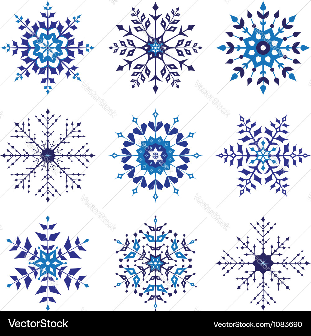 Nine Blue Snowflake Set vector image