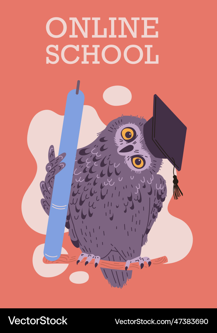 Online-Schule Werbeplakat mit weiser Eule Online-Schule Werbeplakat mit weiser Eule vektorbild