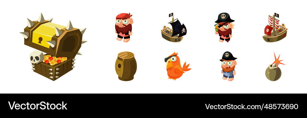Pirate adventure game icon and element set vector image
