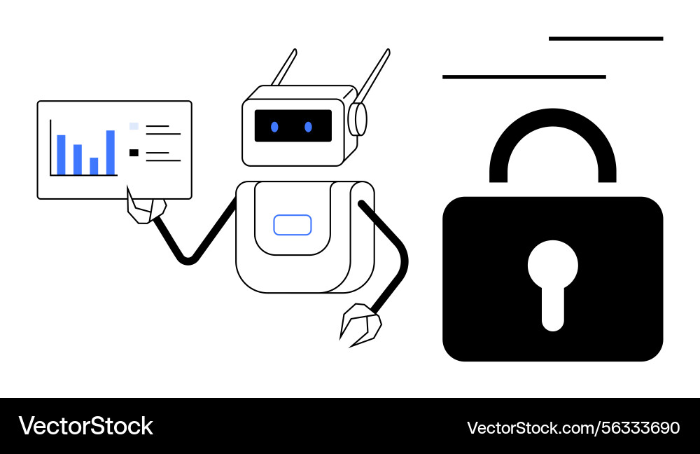 Robot presenting data insights with padlock Robot presenting data insights with padlock vector image