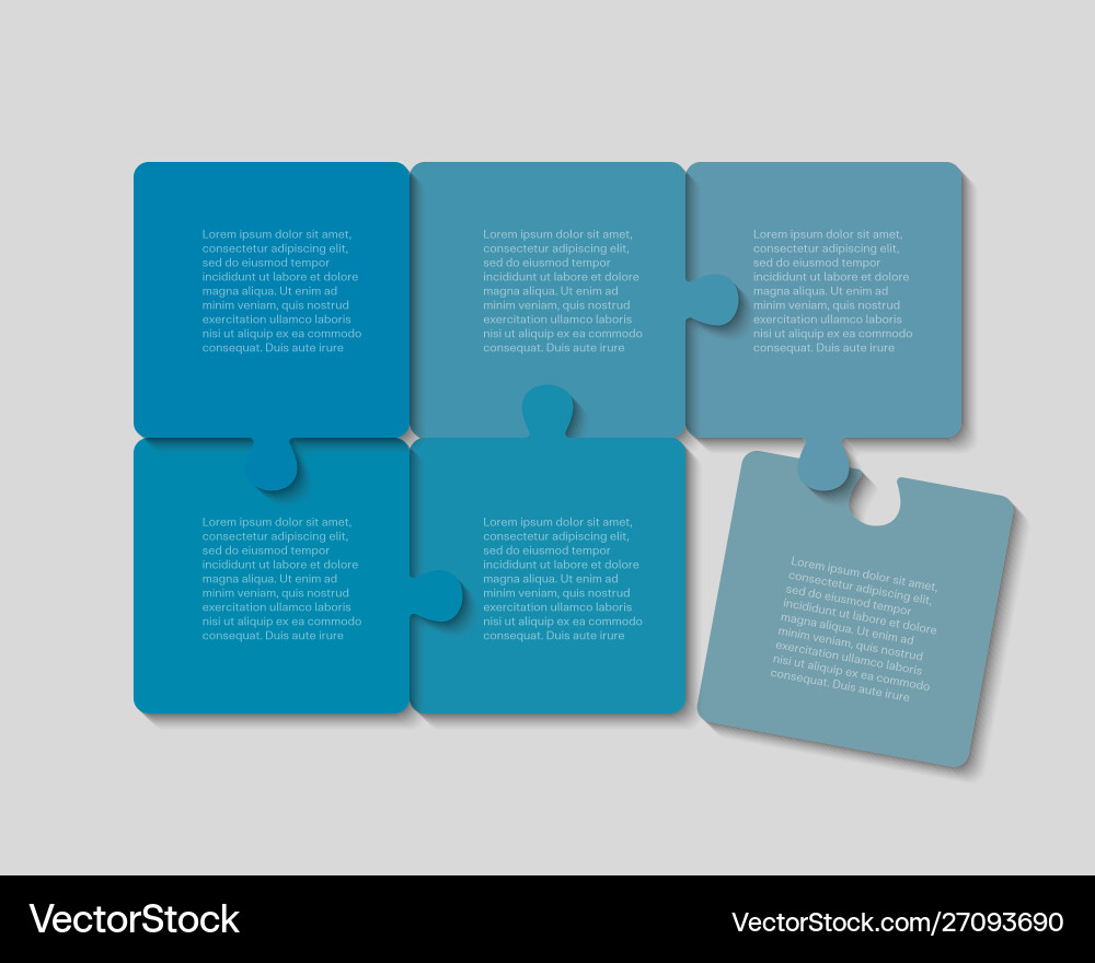 Six jigsaw puzzle template process with text Six jigsaw puzzle template process with text vector image