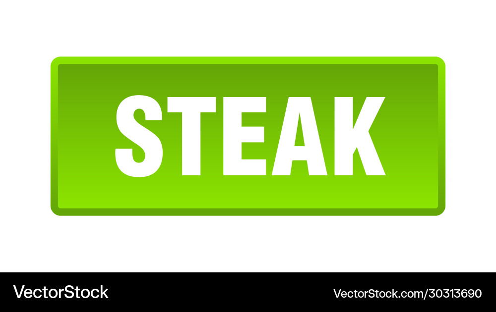 Steak button square green push Vector Image