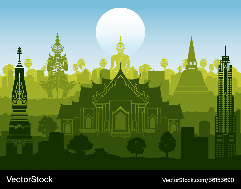 Thailand famous landmark silhouette style Thailand famous landmark silhouette style vector image