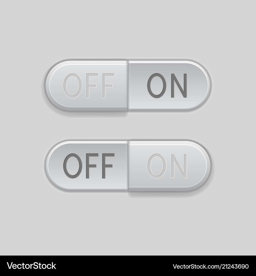 Toggle switch buttons on and off 3d oval gray vector image