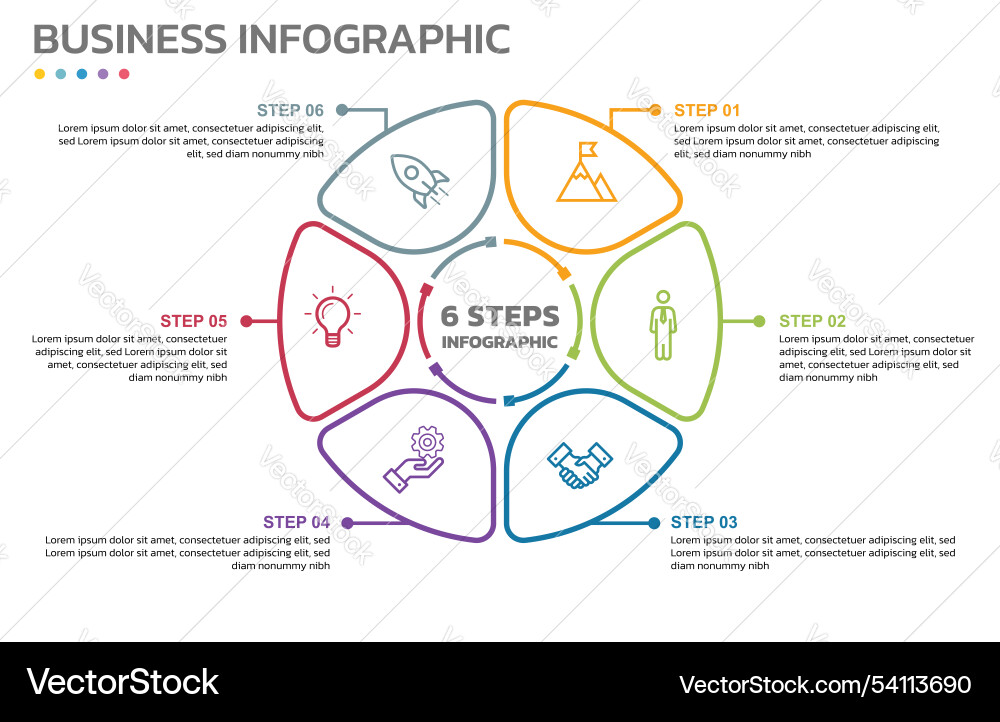 Visual data presentation cycle diagram with 6 Vector Image