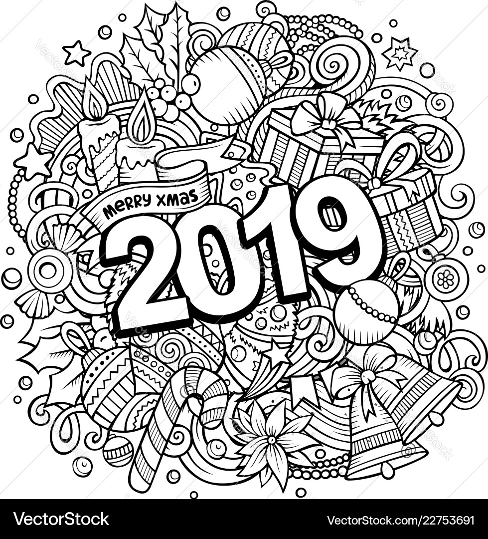 2019 New Year Doodles vector image