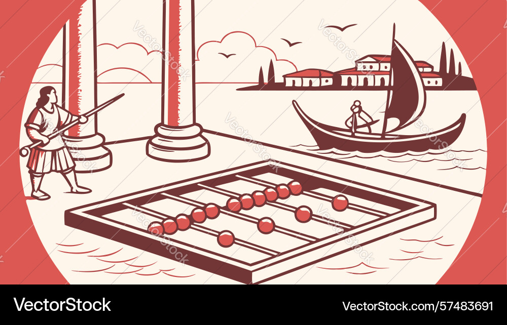 Ancient game board with columns and gondola Vector Image