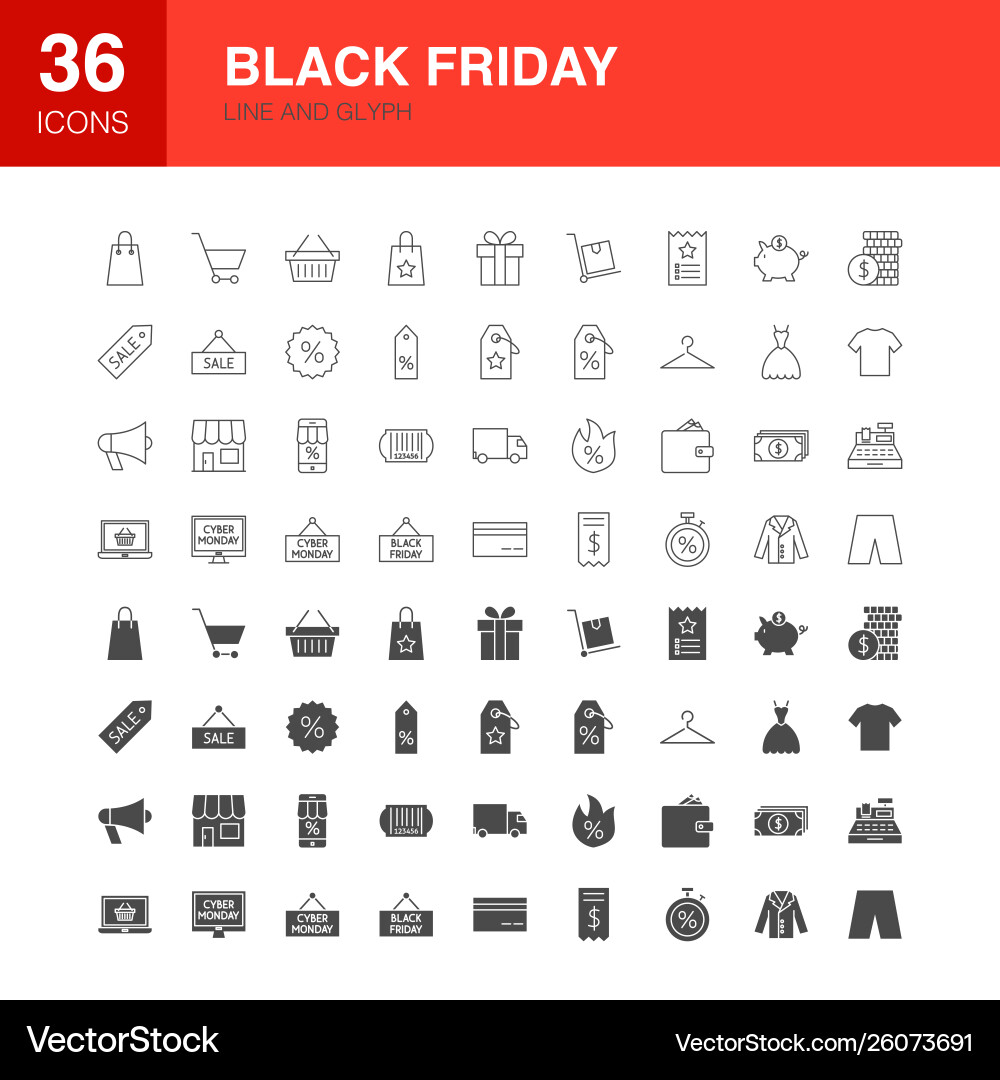 Black friday line web glyph icons Black friday line web glyph icons vector image