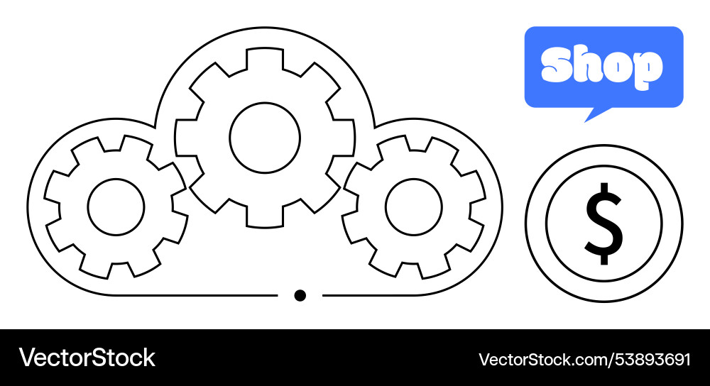 Cloud computing concept with gears and shopping Cloud computing concept with gears and shopping vector image