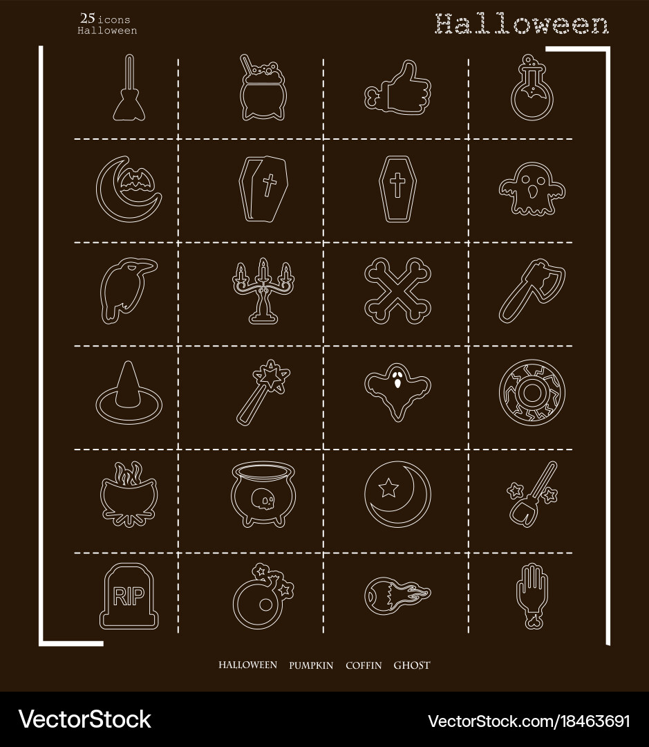 Collection of 24 halloween icons in thin line Vector Image