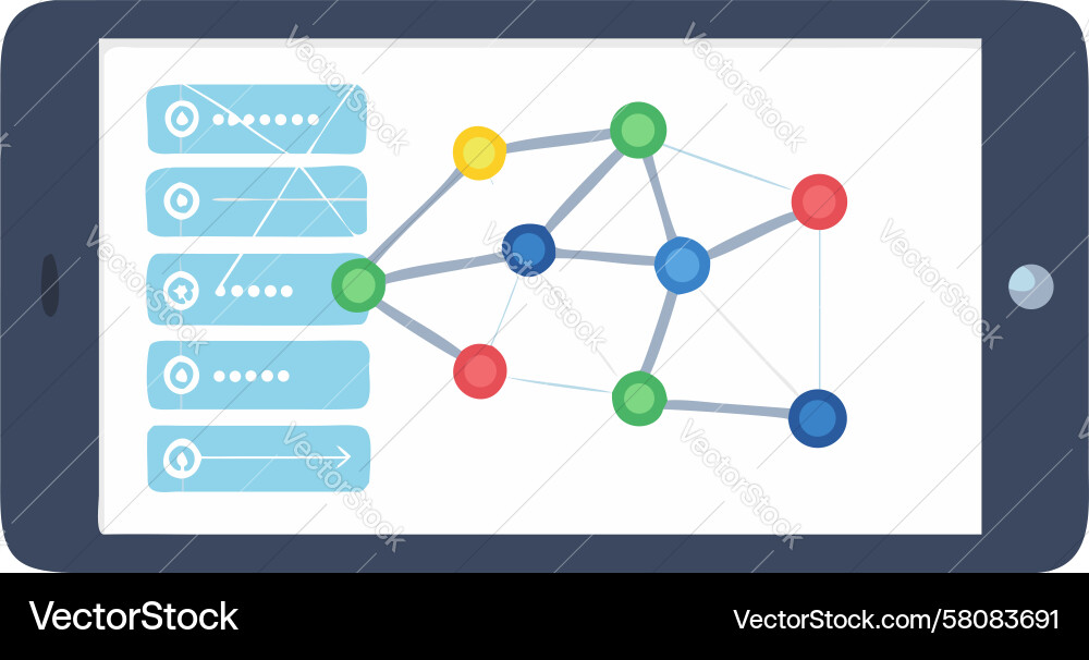 Connected Network Nodes on Tablet Vector Image
