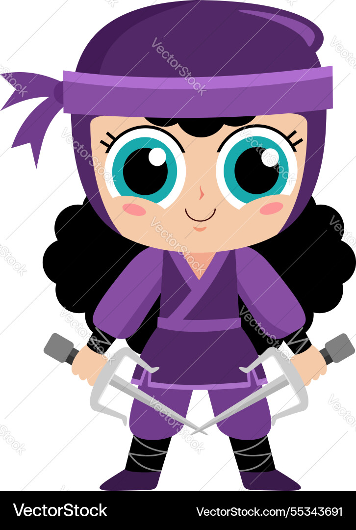 Cute ninja girl warrior cartoon character Cute ninja girl warrior cartoon character vector image
