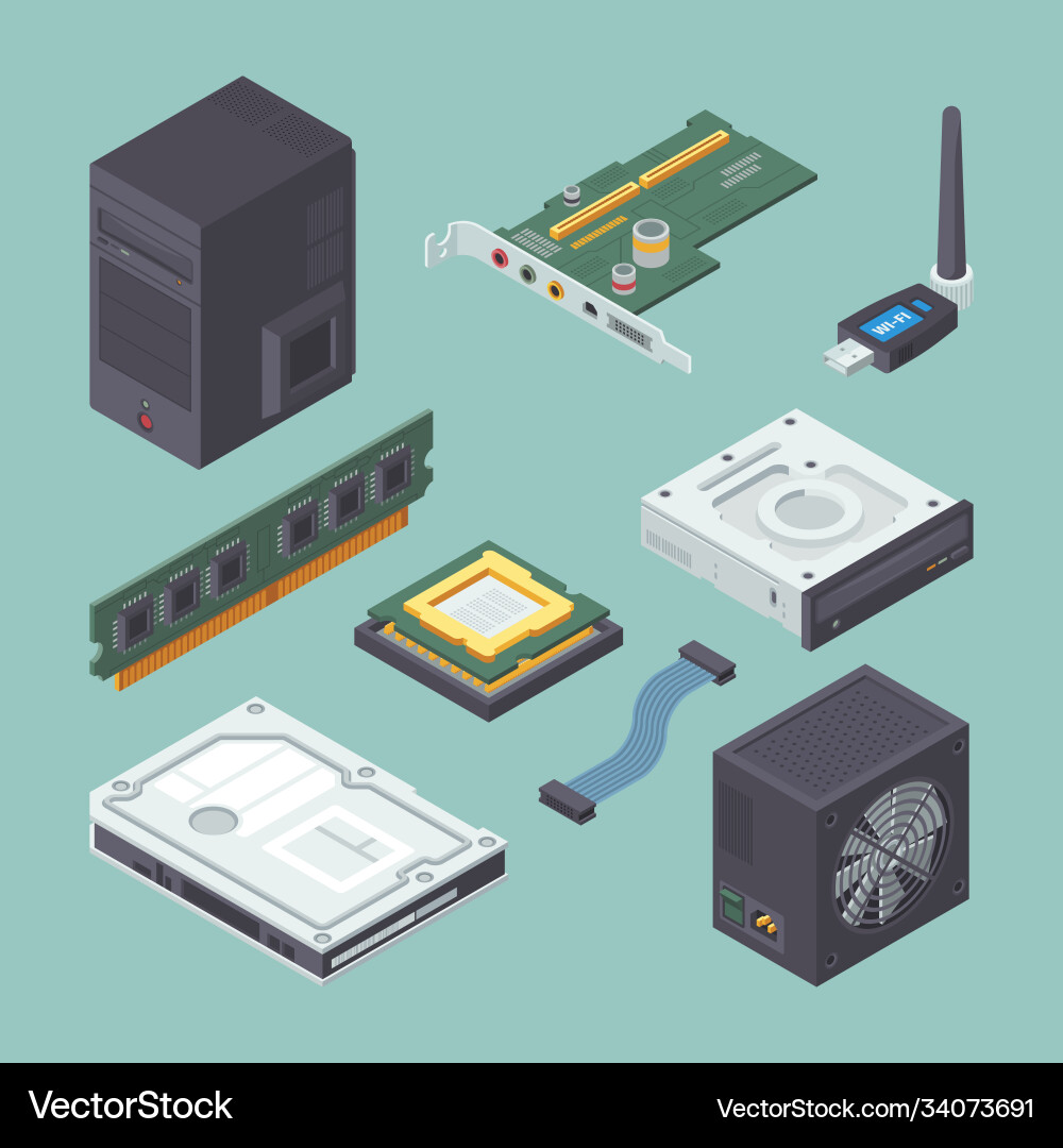 Personal equipment computer isometric set black vector image