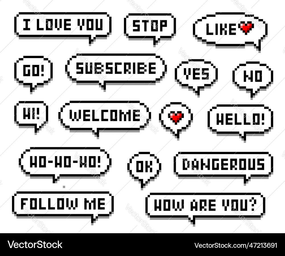 Pixel speech bubble subscribe follow message Pixel speech bubble subscribe follow message vector image