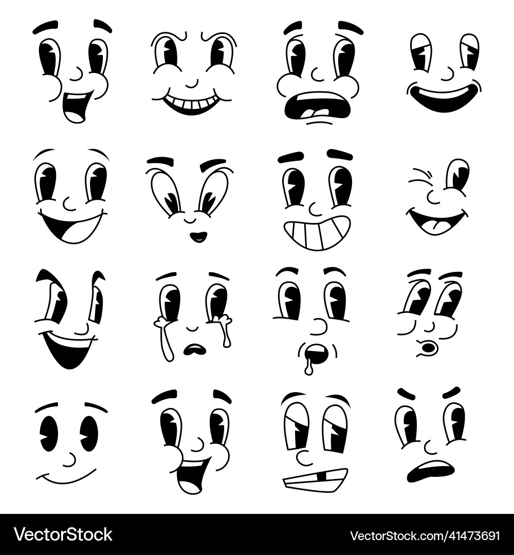 Retro cartoon faces fanny mascot emotions from Retro cartoon faces fanny mascot emotions from vector image
