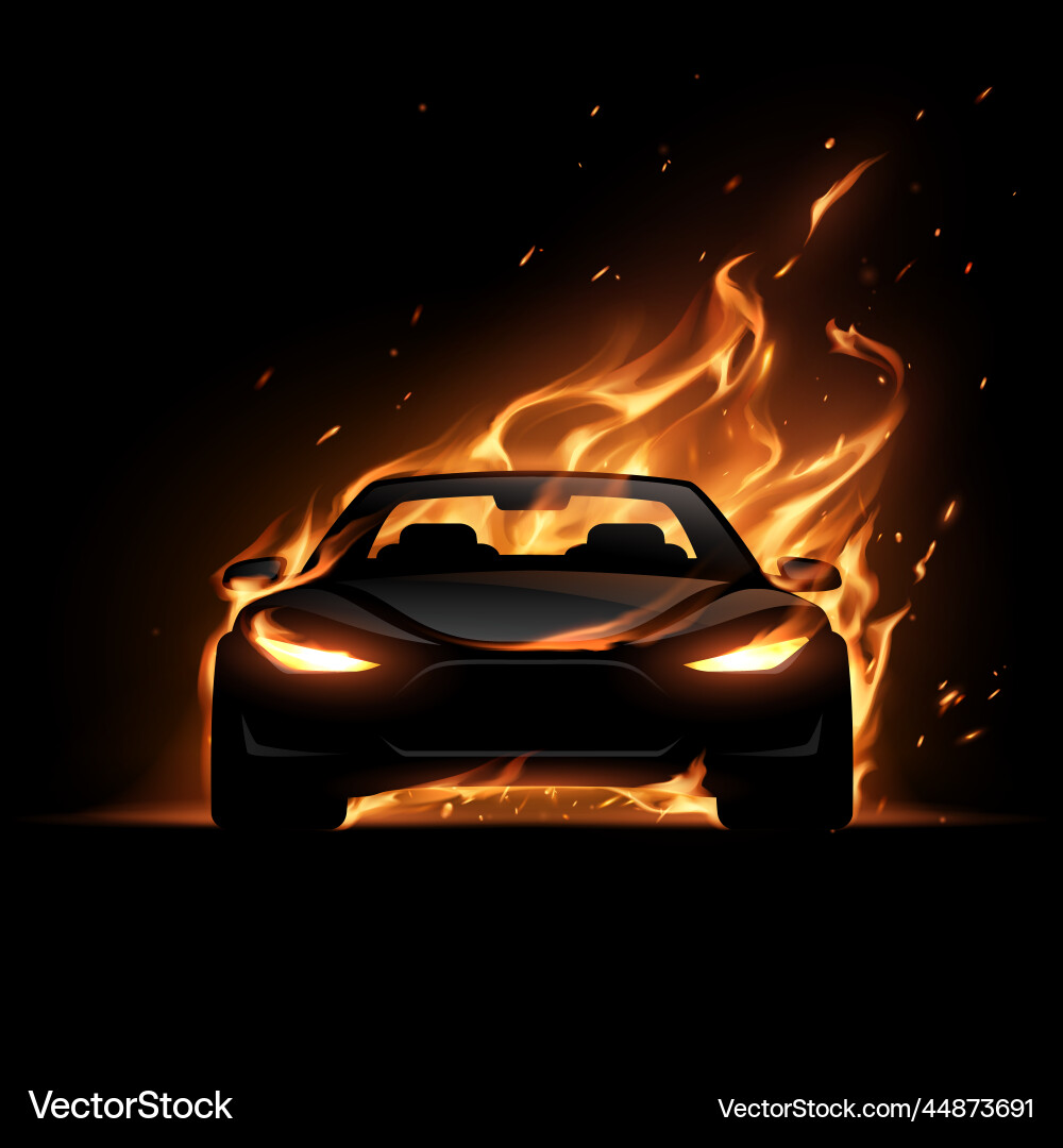 Schwarze Autosilhouette mit Feuerflamme Effekt Schwarze Autosilhouette mit Feuerflamme Effekt vektorbild