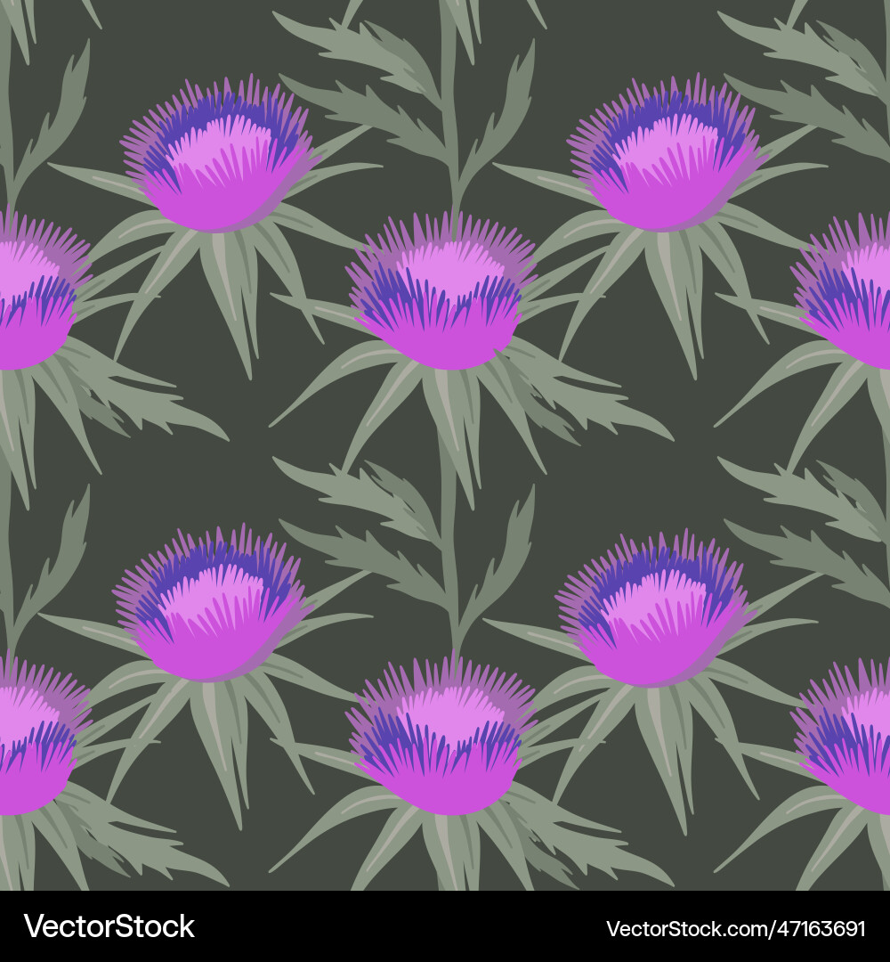 Seamless pattern ws purple flowering milk thistle Seamless pattern ws purple flowering milk thistle vector image
