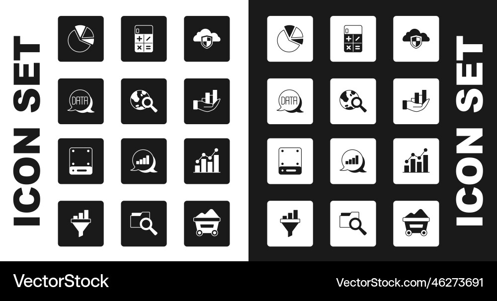 Set cloud and shield search globe data analysis Set cloud and shield search globe data analysis vector image