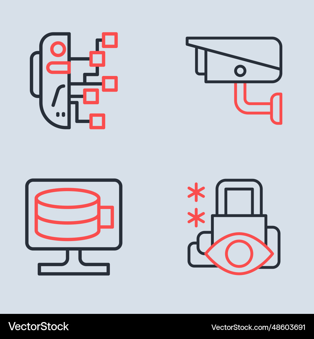 Set line security camera cloud database cyber Set line security camera cloud database cyber vector image