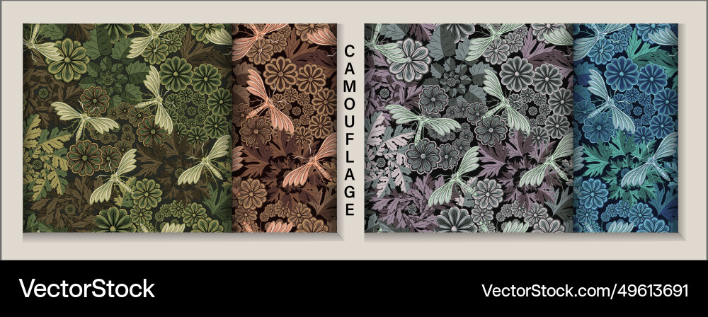 Set of seamless camo patterns with nature elements Set of seamless camo patterns with nature elements vector image
