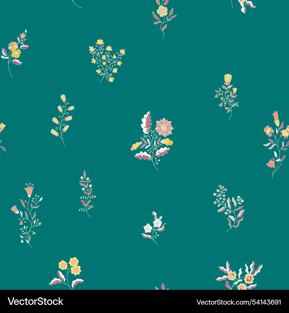 Teal floral pattern on dark green Vector Image