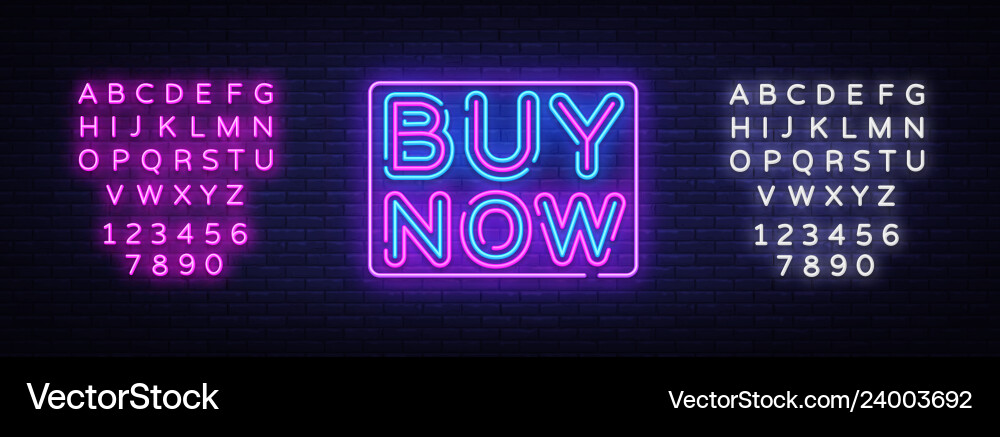 Buy now neon text design template Buy now neon text design template vector image