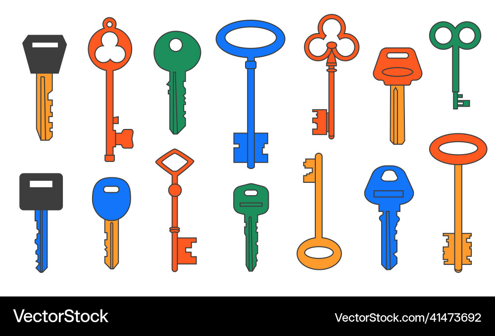 Doodle keys vintage and modern latchkey from home Doodle keys vintage and modern latchkey from home vector image