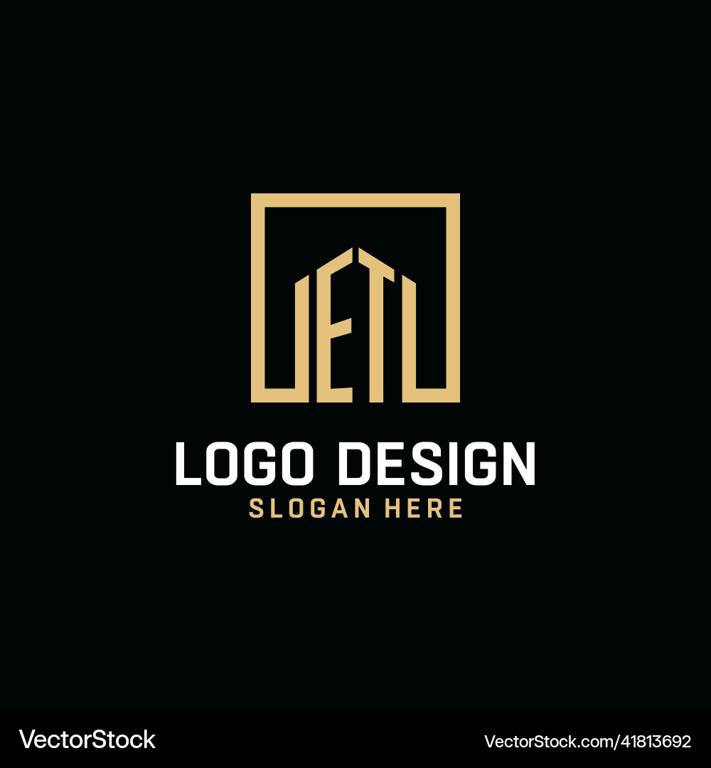 Et initial monogram logo design with square shape Et initial monogram logo design with square shape Vector Image