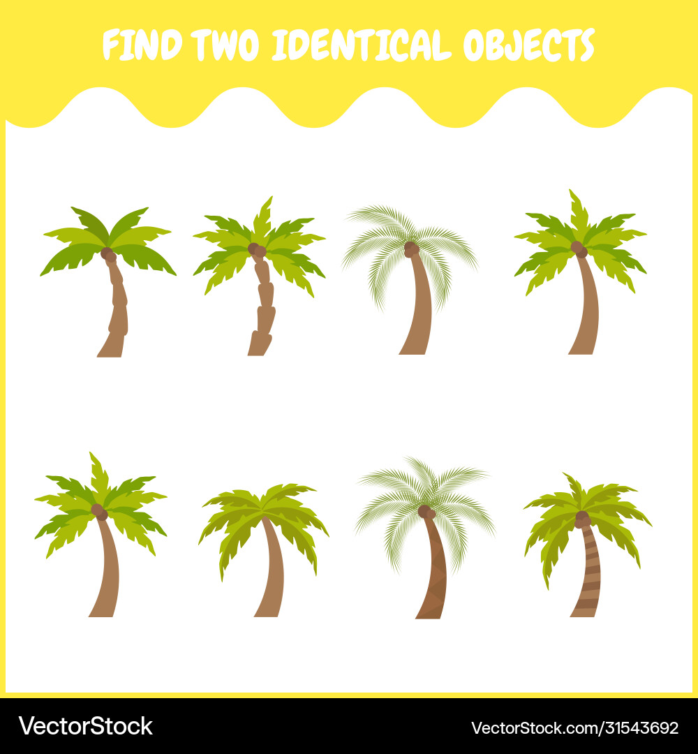 Find two same palm tree in picture Find two same palm tree in picture vector image