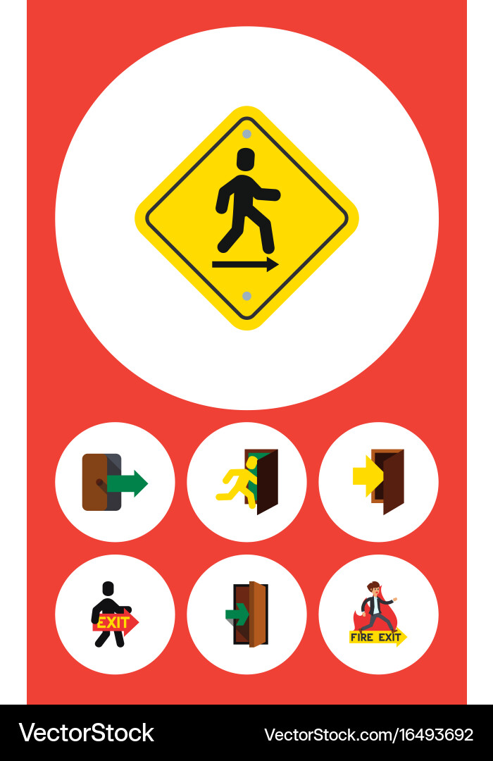 Flat icon exit set of direction pointer entry vector image