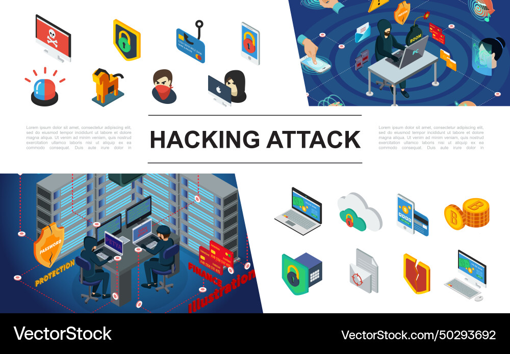 Isometric hacking elements collection Isometric hacking elements collection vector image