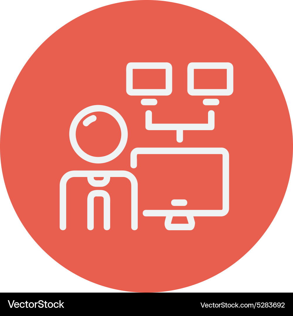 Man and screen with camera thin line icon vector image