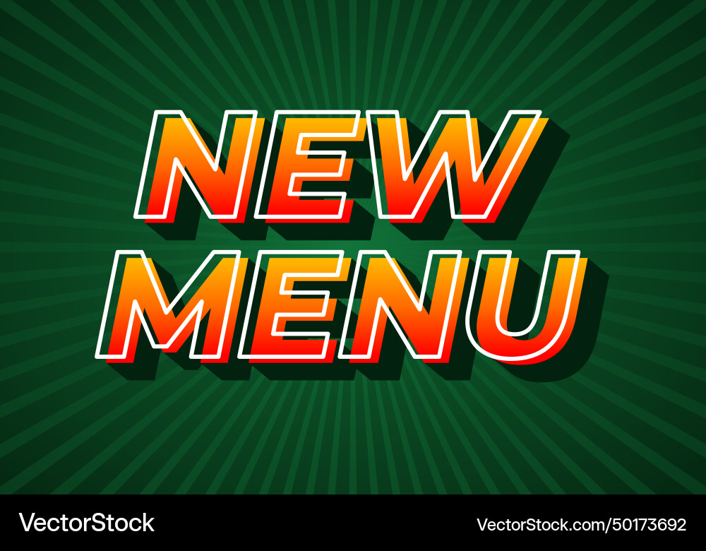 New menu text effect in gradient yellow red color Vector Image